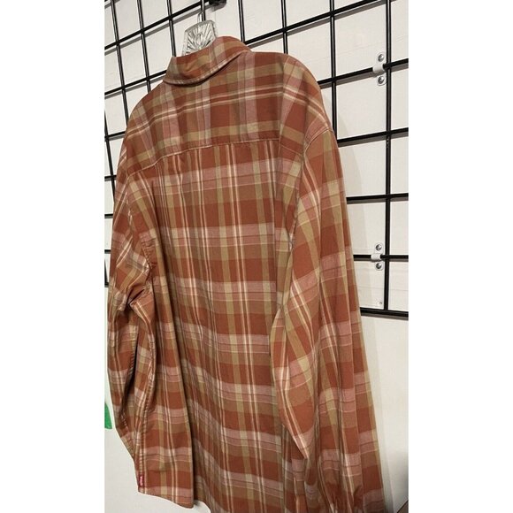Wrangler Button Up Shirt Men's Size 2X Orange Plaid Shirt Cotton Polyester Blend - Picture 4 of 9